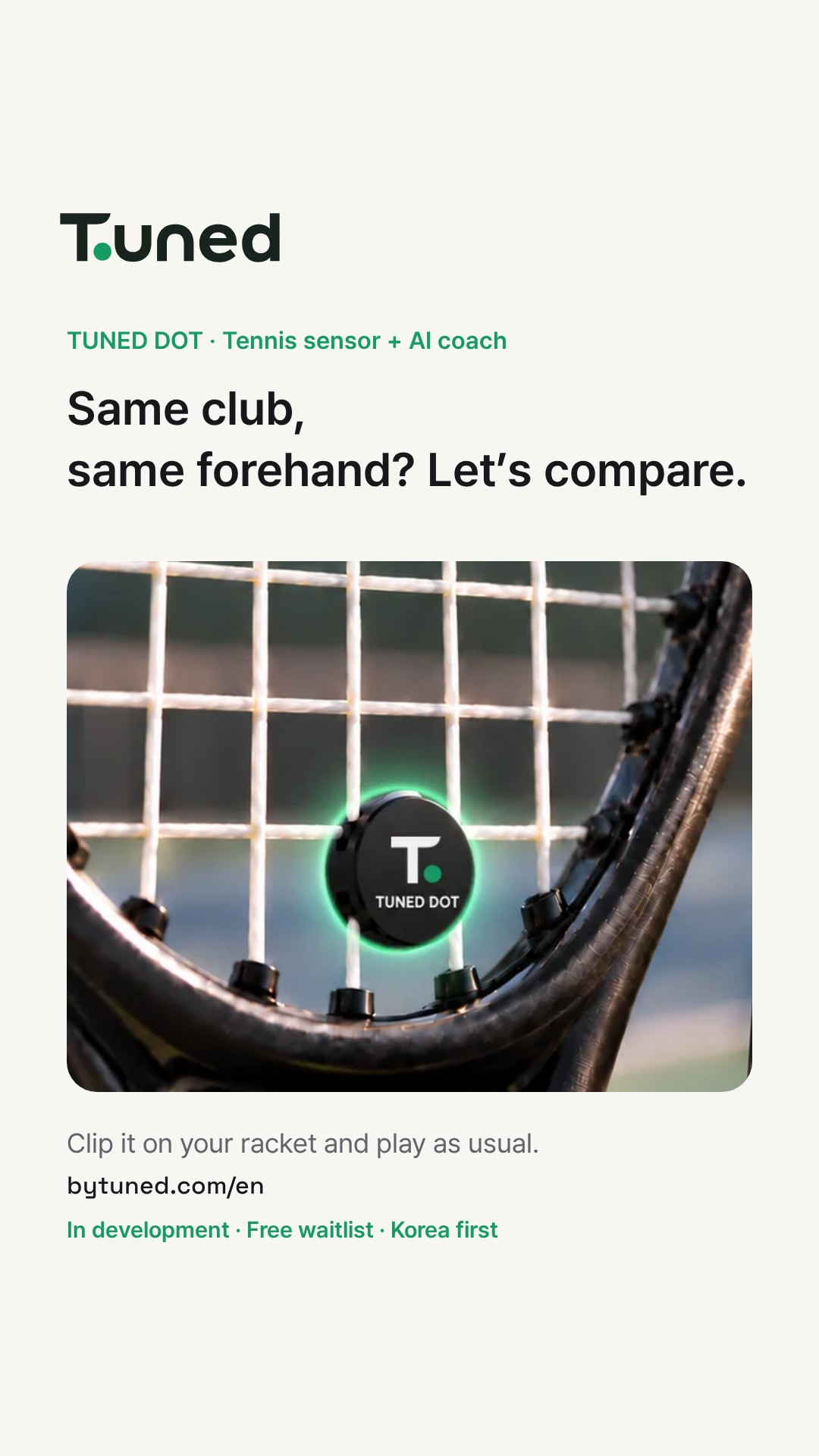 Story card image: the chosen topic line and a TUNED DOT product photo